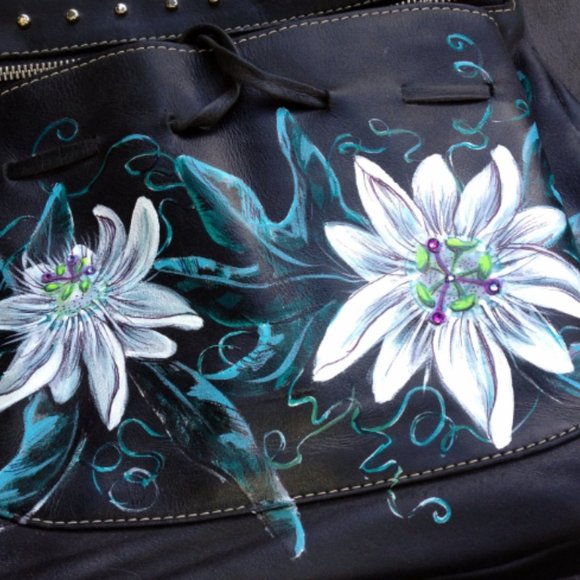 Carla Danelli Leather Handbag Handpainted Bejeweled - Picture 2 of 4